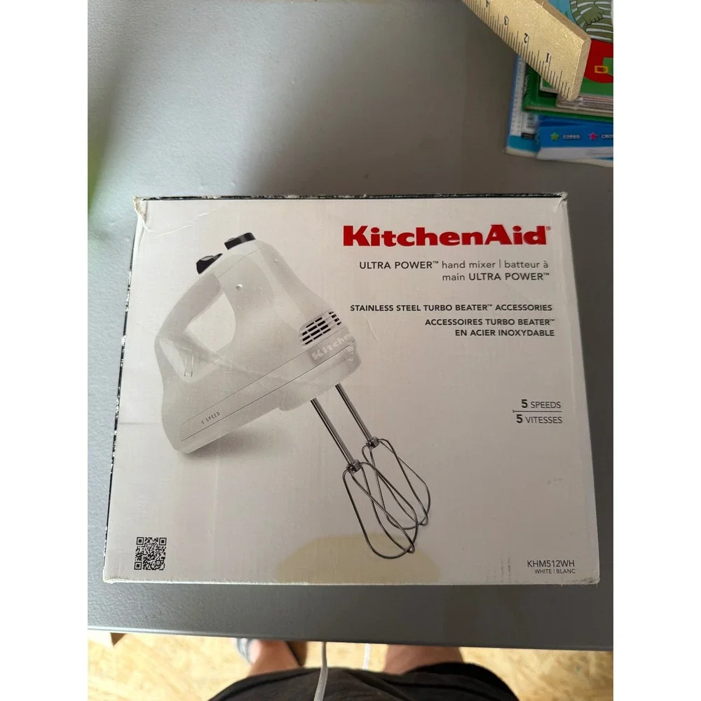 KitchenAid Ultra Power 5 Speed Hand Mixer White KHM512WH Stainless Turbo Beaters